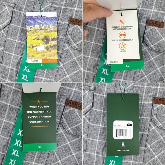 Orvis Tech Shirt Short Sleeve Castlerock Check Quick Dry UPF 30+ Men's XL NWT - Picture 3 of 10